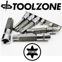 6 TORX Sockets T55-T100 1/2 Dr with Rail Large Male TORX STAR Long Socket Set