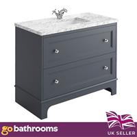 1000mm Bathroom Vanity Unit Traditional Marble Top 2 Drawer Grey Storage Unit
