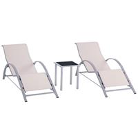 Outsunny 3 Pieces Lounge Chair Set Garden Sunbathing Chair w/ Table Cream