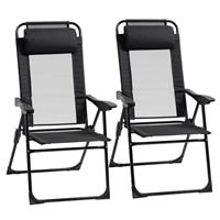 Outsunny Garden Chairs Set of 2 Folding Camping Chair Recliners, Black