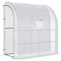 Outsunny Walk-In Lean to Wall Greenhouse w/Window&Door 200Lx 100W x 215Hcm White