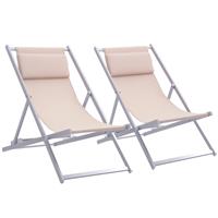 Outsunny 2Pcs Texteline Chaise Lounge Recliner Chair Adjust Lounger Patio Beige