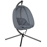 Outsunny Folding Hanging Egg Chair w/ Cushion and Stand for Indoor Outdoor Grey