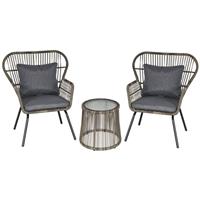 Outsunny 3 PCS Webbed PE Rattan Outdoor Patio Set w/ Cushions Steel Frame Grey