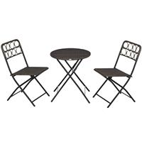 Outsunny 3 PCS Folding Rattan Wicker Bistro Set, Coffee Table Set, Grey