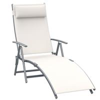 Outsunny Sun Lounger Recliner Foldable 7 Levels Texteline Cream White