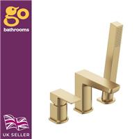 Gold Bath Shower Mixer Tap Modern Deck Mounted Bath Filler 3 Hole Bath Mixer