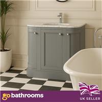Traditional Grey 900 Vanity Unit 3 Door Bathroom Cabinet Marble Ceramic Basin