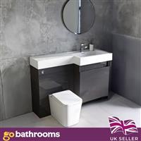 Modern Dark Grey Gloss Toilet & Sink Vanity Unit 1200mm Right Hand Bathroom Unit