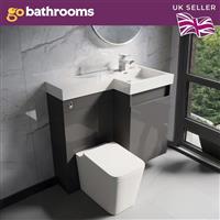 Grey Gloss Bathroom Sink and Toilet Unit 900mm Combination Sink Unit WC Unit RH