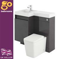 Grey Gloss Bathroom Sink and Toilet Unit 900mm Combination Sink Unit WC Unit LH