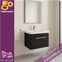 Black Vanity Unit 500 Wall Hung Bathroom Unit and Ceramic Basin Hand wash Sink