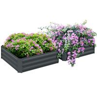 Outsunny Set of 2 Raised Garden Bed Galvanised Planter Box Easy Setup Dark Grey