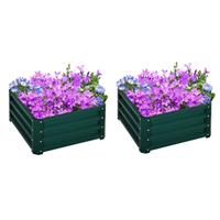 Outsunny Set of 2 Raised Garden Bed Galvanised Planter Box, Green