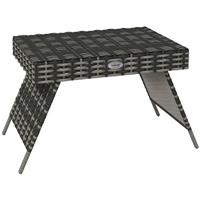 Outsunny Foldable Outdoor Coffee Table, Steel Frame Rattan Side Table, Grey