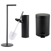 Beldray Bathroom Accessories Set Pedal Bin Toilet Brush Paper Holder Black