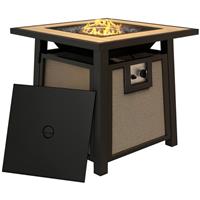 Outsunny Gas Fire Pit Table with 50,000 BTU Burner, Cover, Glass Beads, Brown