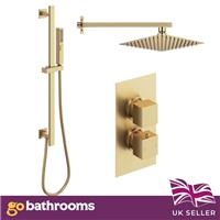 Double Outlet Gold Square Concealed Shower Valve & Gold Slide Rail Kit | Dara
