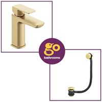 Modern Bathroom Brushed Gold Sink Basin Mono Brushed Gold Tap & Overflow Filler