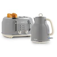 Salter Retro Kettle & Toaster Set 1.7L Fast Boil 4-Slice Wide Slots Grey