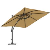 Outsunny 3(m)Garden Parasol Patio Umbrella w/ Hydraulic Mechanism Dual Top Khaki