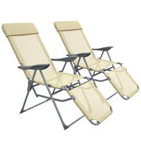 Outsunny Reclining Garden Chairs Set of 2 w/ 5-level Adjustable Backrest, Beige