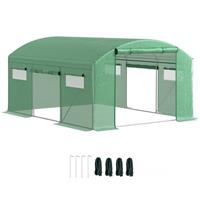 Outsunny Polytunnel Greenhouse with 3 Roll-up Doors, 4 x 3 x 2m, Green