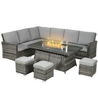Outsunny 7 Pieces Rattan Garden Furniture Set w/ 50,000 BTU Fire Pit Table
