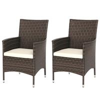 Outsunny 2 Pieces Outdoor Rattan Armchair Garden Dining Chair Set Brown