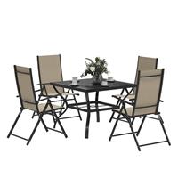 Outsunny 5 PCs Garden Dining Set, Folding Chairs and Metal Top Table, Khaki