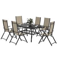 Outsunny 7 PCs Garden Dining Set, Folding Chairs and Metal Top Table, Khaki
