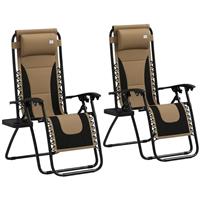Outsunny 2 Pcs Zero Gravity Lounger Folding Recliner Chair w/ Cup Holder