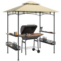 Outsunny 8' x 5' Grill Gazebo Canopy with 2 Side Shelves, Hook, Beige