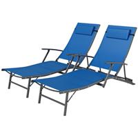 Outsunny Set of 2 Garden Sun Loungers, Folding Chaise Lounge Chairs, Blue