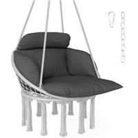 Outsunny Hammock Chair, Boho Hanging Swing Chair with Cushion, Dark Grey