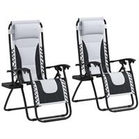 Outsunny 2 Pcs Zero Gravity Lounger Folding Recliner Chair w/ Cup Holder