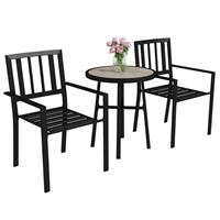 Outsunny 3 Piece Patio Bistro Set with Plastic Top, 2 Stackable Chairs, Grey