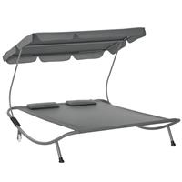 Outsunny Garden Double Hammock Sun Lounger Day Bed Canopy W/ Stand & 2 Pillows