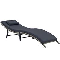 Outsunny Folding Rattan Sun Lounger with Cushion and Pillow, Grey