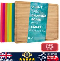Large Bamboo Chopping Board Wood with 6 Color Coded Flexible Cutting Mats Set