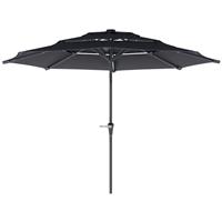 Outsunny 3-Tier Garden Parasol w/ Solar LED Lights, Tilt, Crank Handle, Grey