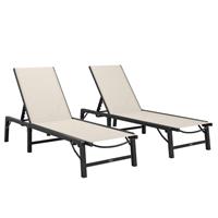 Outsunny Folding Sun Lounger Set of 2, 5-Position Reclining Sun Bed, Khaki