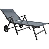 Outsunny Folding Sun Lounger w/ Wheels, 5-Position Adjustable Lounge, Grey