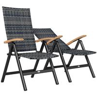 Outsunny Folding Rattan Garden Dining Chairs with Reclining Back, Mixed-grey