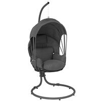 Outsunny Hanging Egg Chair w/ Stand Retractable Canopy, Grey