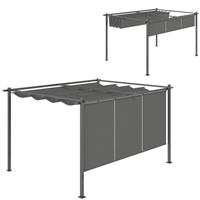 Outsunny 3 x 4m Metal Pergola with Retractable Roof and Roller Shade, Grey