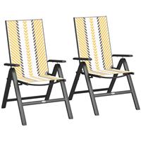 Outsunny 2PCs Rattan Folding Chair w/ 5-Position Adjustable Backrest, Orange