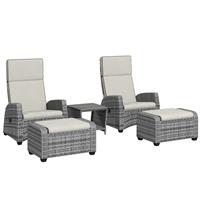 Outsunny 5 PCs Rattan Garden Furniture Set with Reclining Chairs, Grey