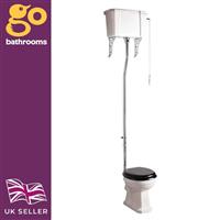 Traditional High Level Toilet with Pull Chain Flush and Ornate Brackets 6L Flush