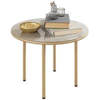 Outsunny Round Small Garden Table with Faux Marble Glass Top, Beige